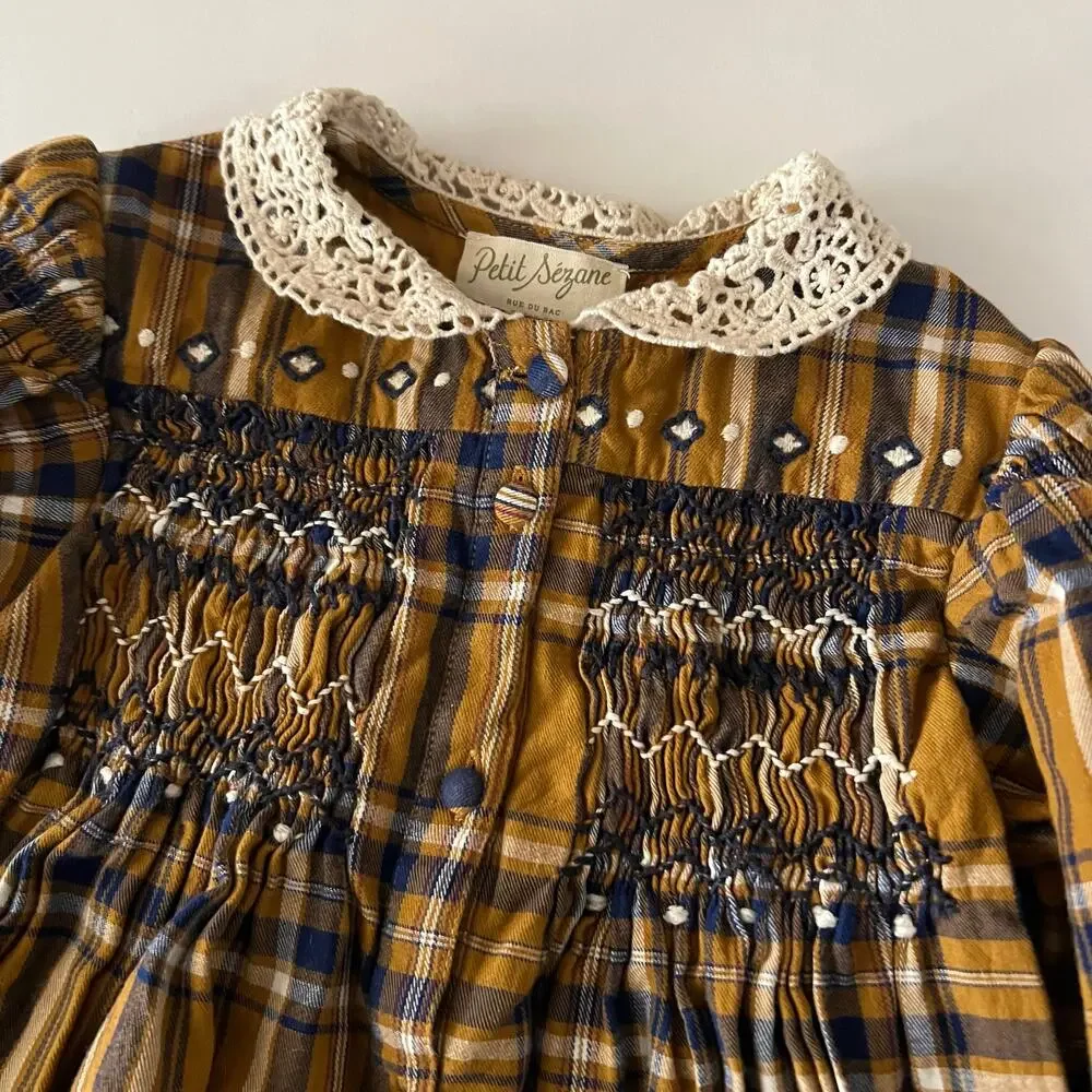 Petit Sézane smocked plaid dress